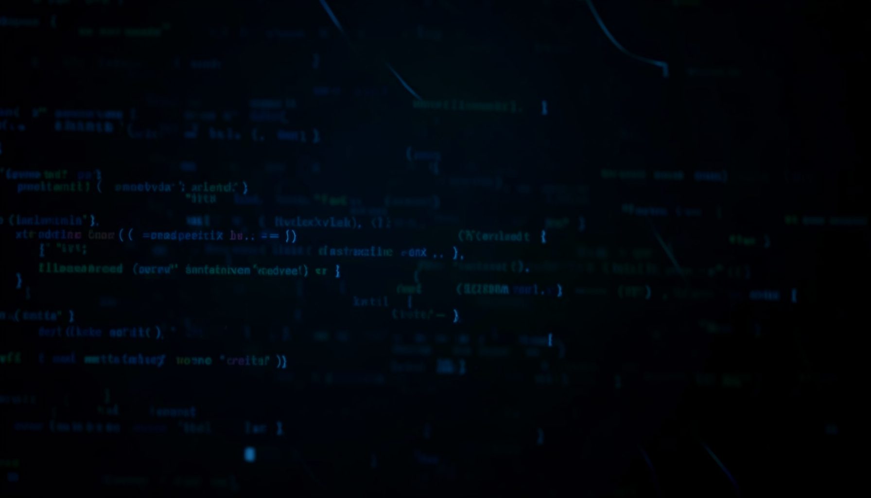 Dark abstract background with subtle glowing lines of code in deep blue and teal tones, conveying a modern programming atmosphere