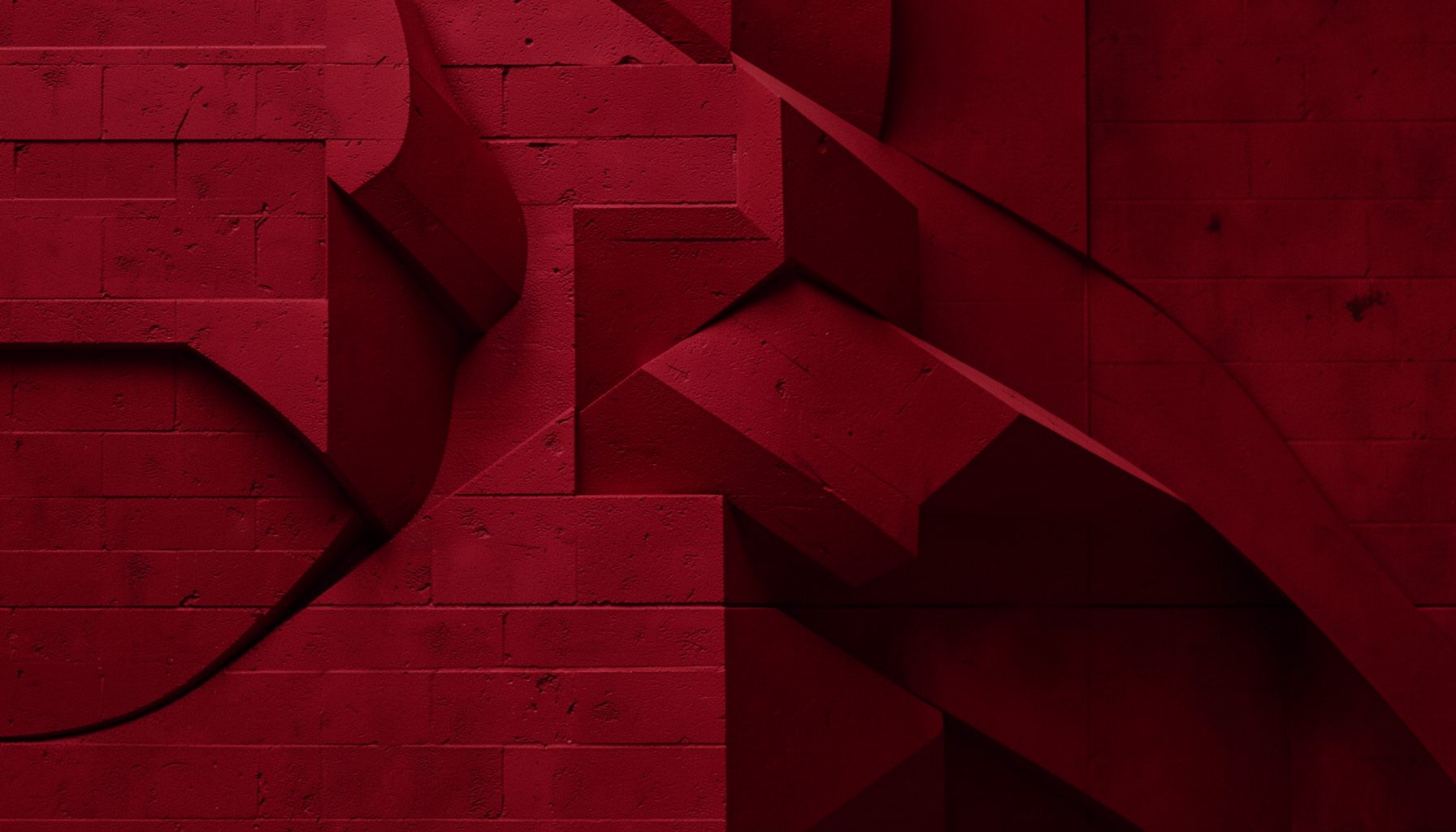 Abstract geometric composition in deep brick red, suggesting structured career pathways and professional growth