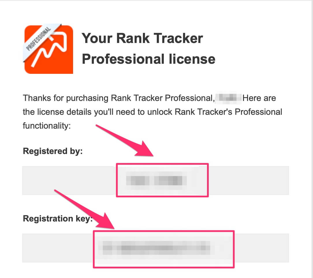 『Registerd by（登録者名）：』と『Registration key（登録キー）：』
